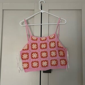 Lelis Pink and Orange Crochet Crop Top